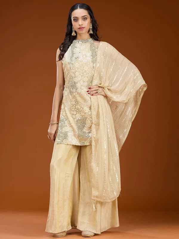 Beige_Zariwork_Gold_Satin_Readymade_Salwar_Suit