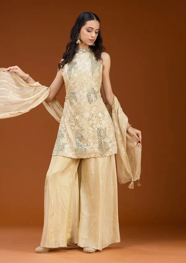 Beige_Zariwork_Gold_Satin_Readymade_Salwar_Suit
