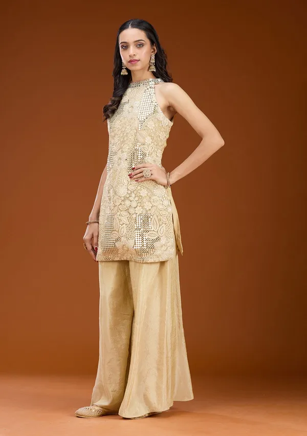 Beige_Zariwork_Gold_Satin_Readymade_Salwar_Suit