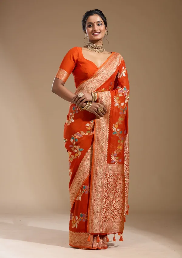 Orange_Zariwork_Gold_Georgette_Silk_Saree