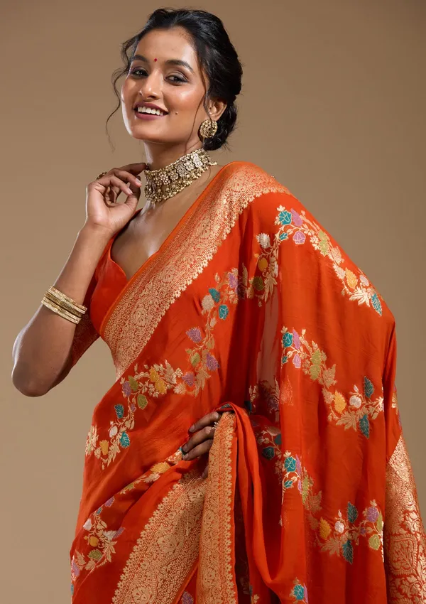 Orange_Zariwork_Gold_Georgette_Silk_Saree