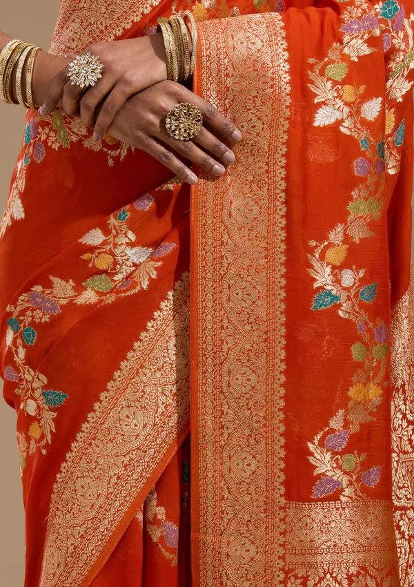 Orange_Zariwork_Gold_Georgette_Silk_Saree