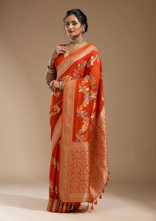 Orange_Zariwork_Gold_Georgette_Silk_Saree