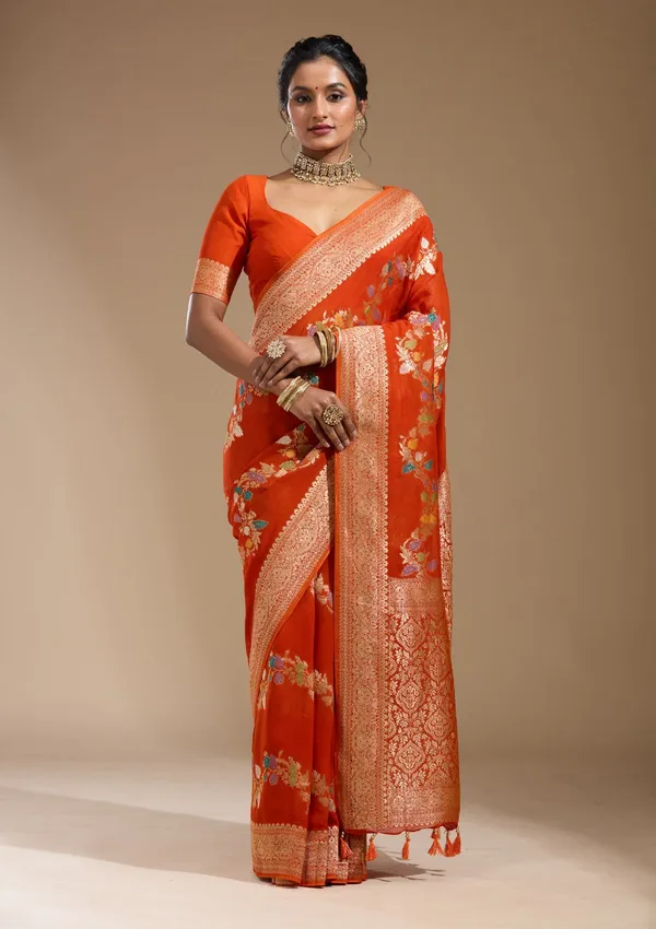 Orange_Zariwork_Gold_Georgette_Silk_Saree