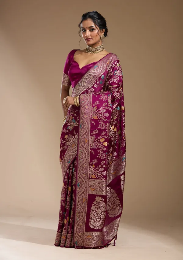 Wine_Zariwork_Gold_Satin_Silk_Saree