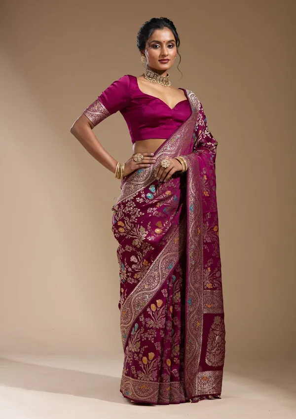 Wine_Zariwork_Gold_Satin_Silk_Saree