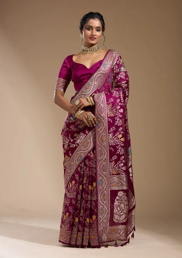 Wine_Zariwork_Gold_Satin_Silk_Saree