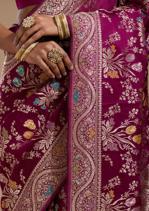 Wine_Zariwork_Gold_Satin_Silk_Saree