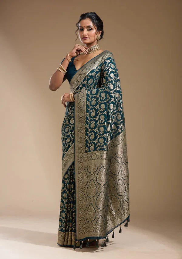 Peacock_Blue_Zariwork_Gold_Georgette_Silk_Saree