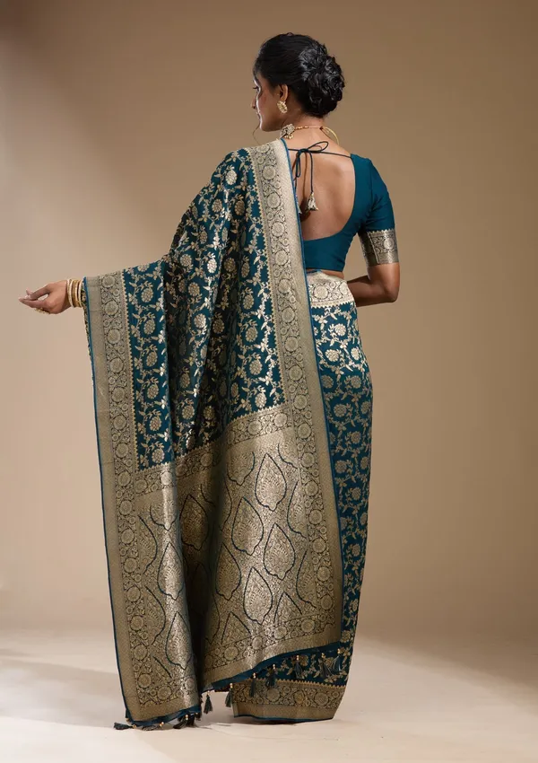 Peacock_Blue_Zariwork_Gold_Georgette_Silk_Saree