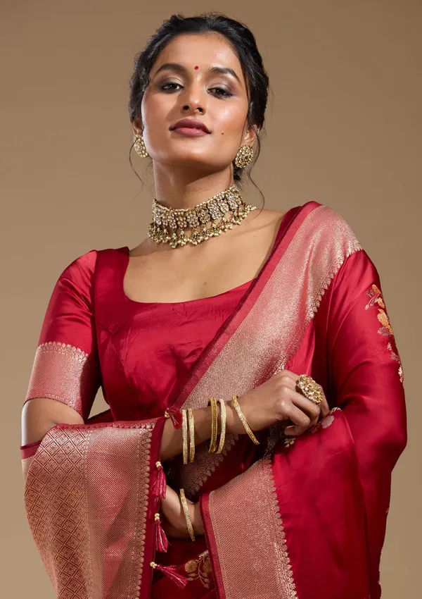 Maroon_Zariwork_Gold_Georgette_Silk_Saree