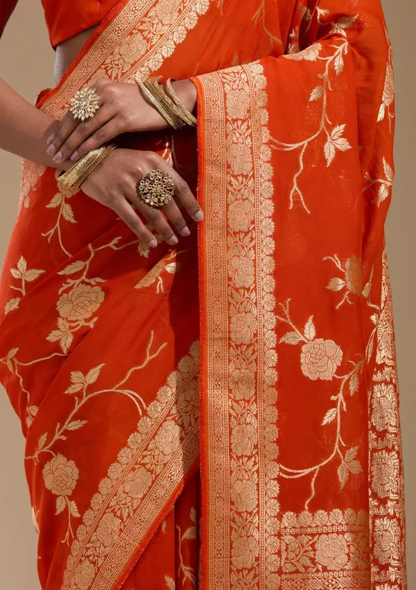 Orange_Zariwork_Gold_Satin_Silk_Saree