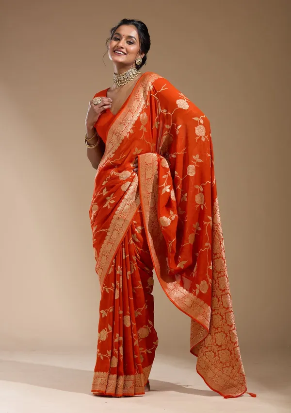 Orange_Zariwork_Gold_Satin_Silk_Saree