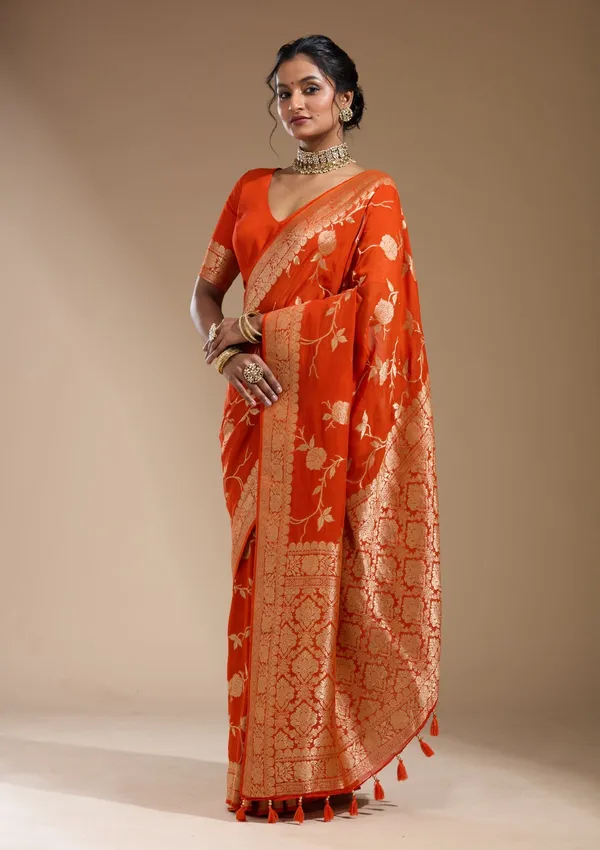 Orange_Zariwork_Gold_Satin_Silk_Saree