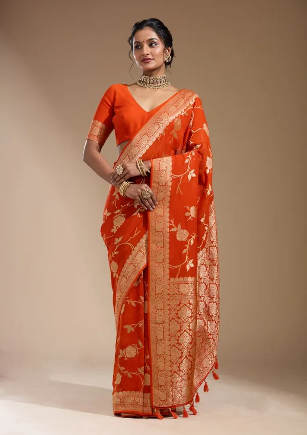 Orange_Zariwork_Gold_Satin_Silk_Saree