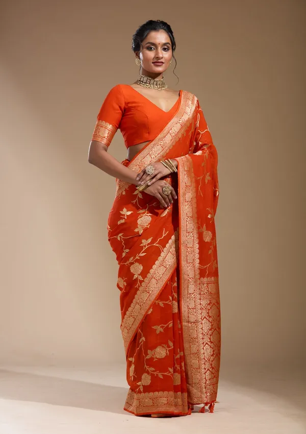 Orange_Zariwork_Gold_Satin_Silk_Saree
