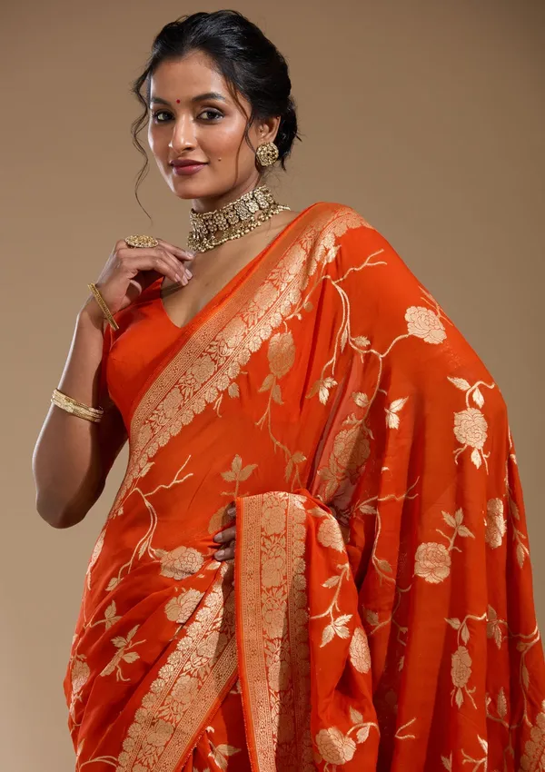 Orange_Zariwork_Gold_Satin_Silk_Saree
