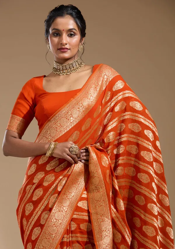 Orange_Zariwork_Gold_Georgette_Silk_Saree