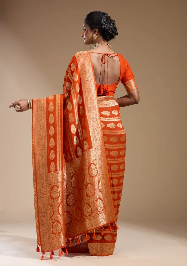 Orange_Zariwork_Gold_Georgette_Silk_Saree
