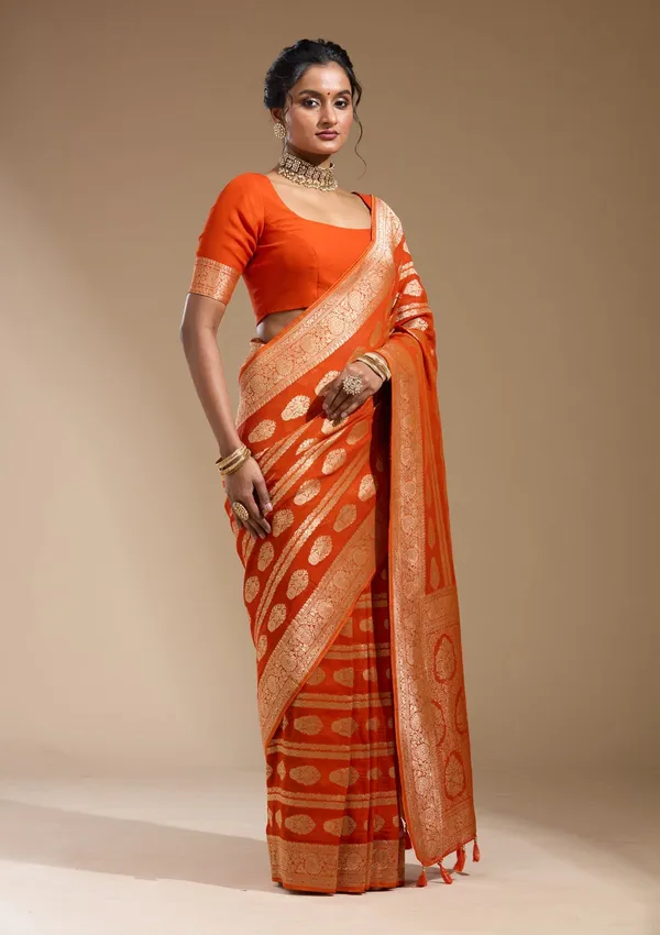 Orange_Zariwork_Gold_Georgette_Silk_Saree