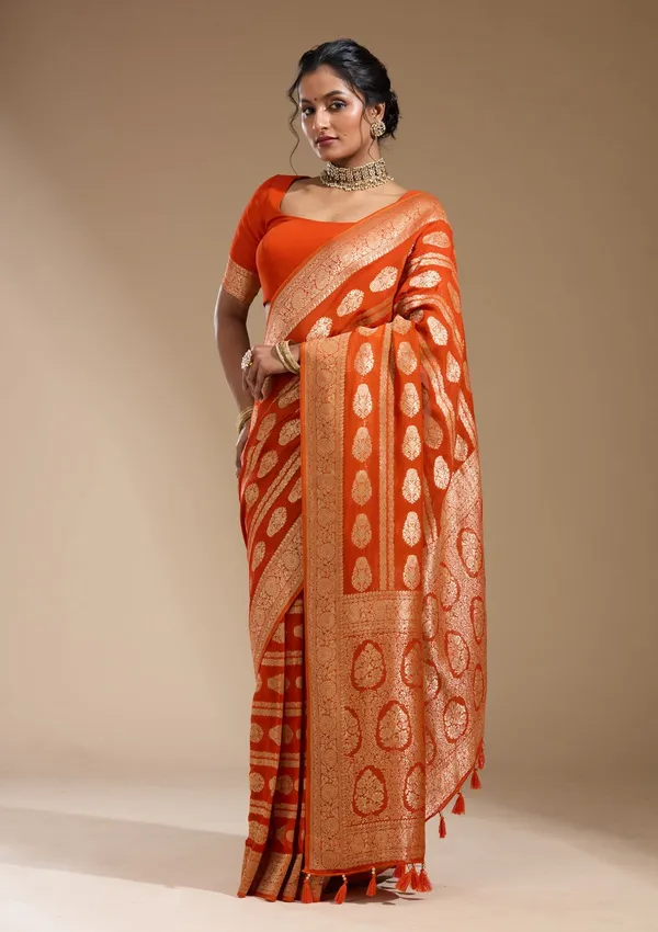 Orange_Zariwork_Gold_Georgette_Silk_Saree