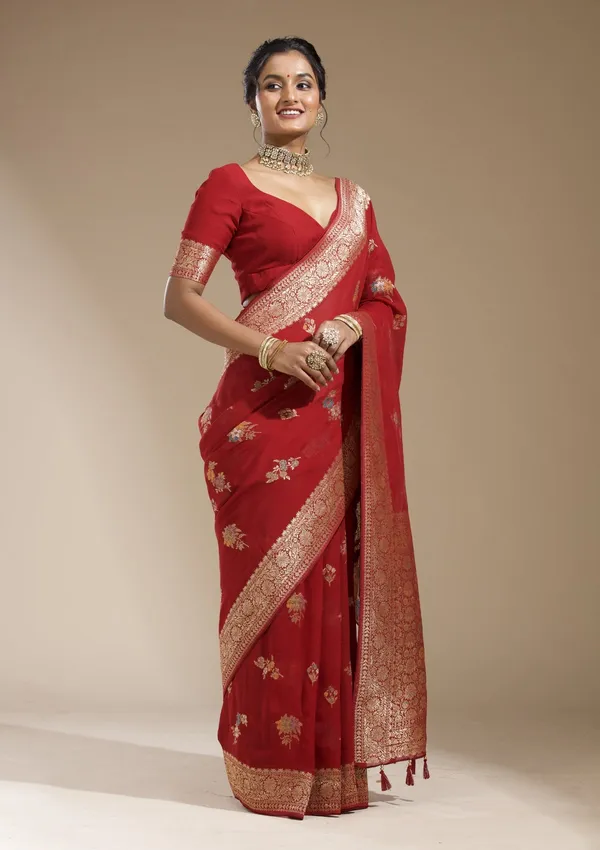 Maroon_Zariwork_Gold_Georgette_Silk_Saree