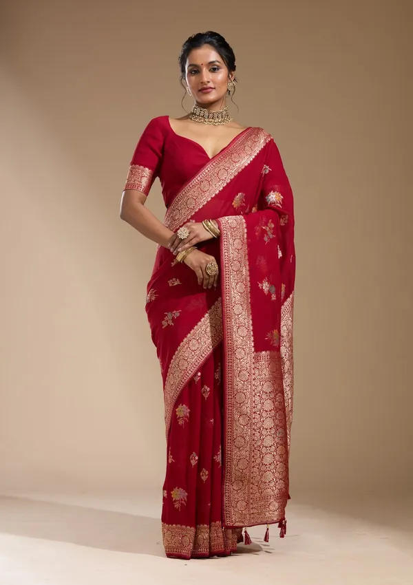 Maroon_Zariwork_Gold_Georgette_Silk_Saree