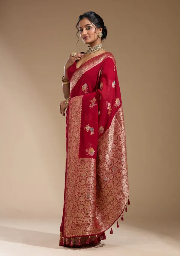 Maroon_Zariwork_Gold_Georgette_Silk_Saree
