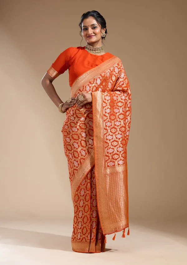 Orange_Zariwork_Gold_Georgette_Silk_Saree
