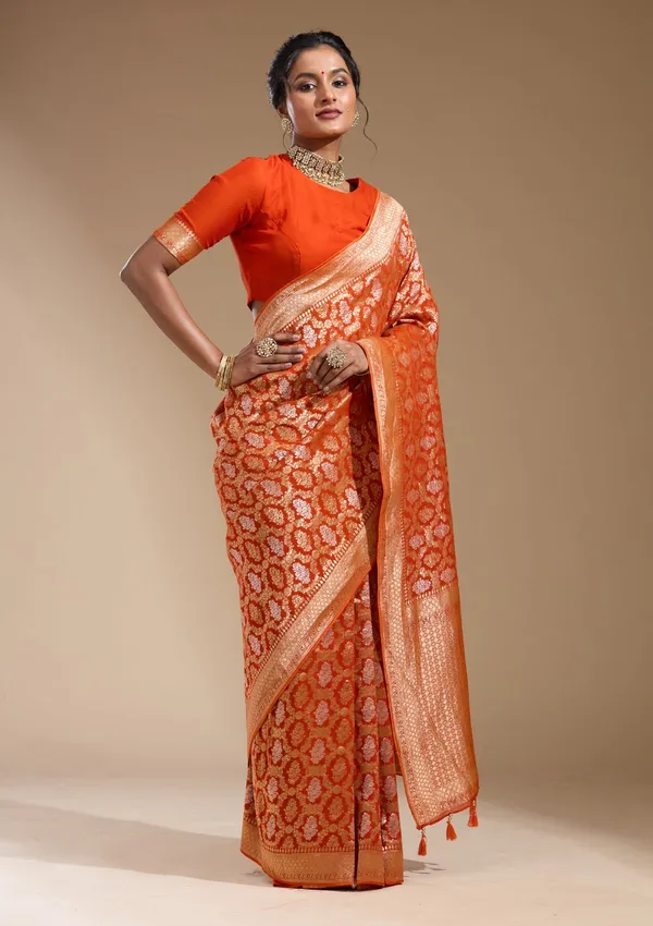 Orange_Zariwork_Gold_Georgette_Silk_Saree