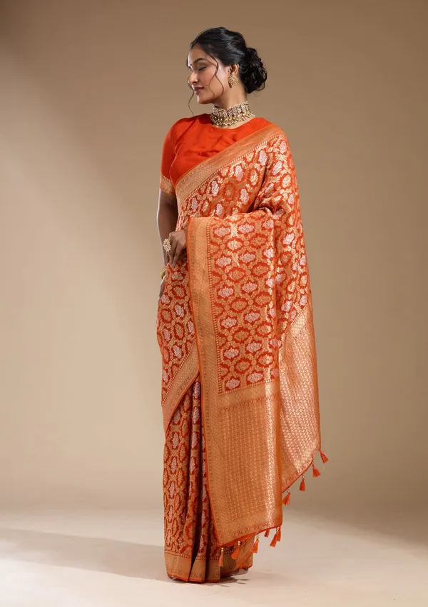 Orange_Zariwork_Gold_Georgette_Silk_Saree