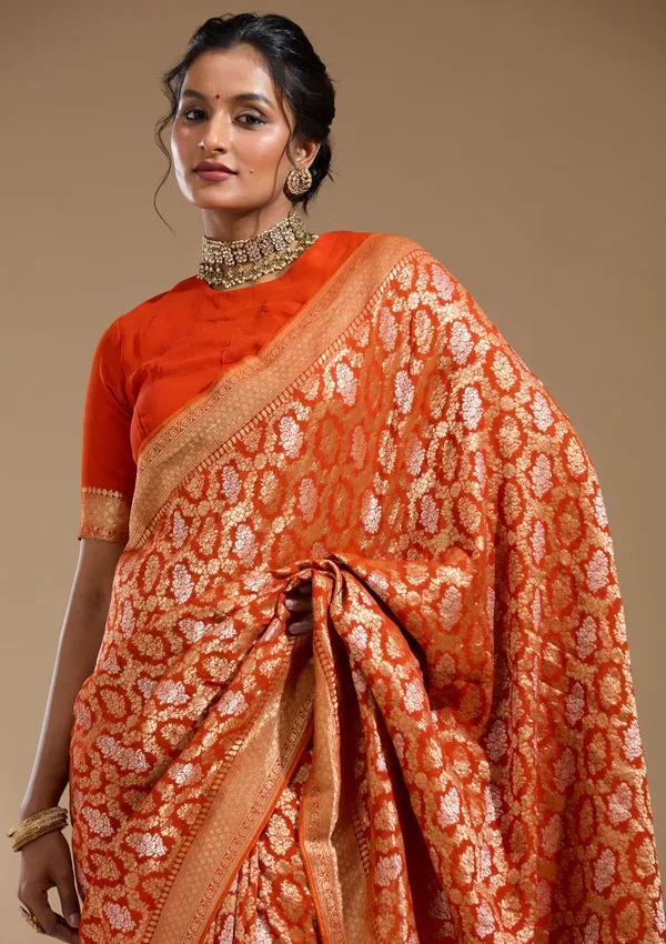 Orange_Zariwork_Gold_Georgette_Silk_Saree