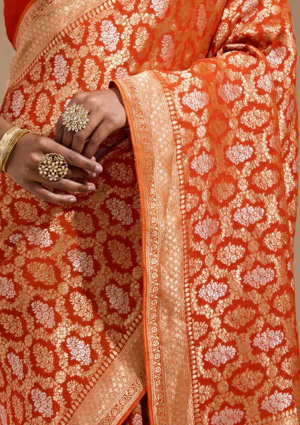 Orange_Zariwork_Gold_Georgette_Silk_Saree