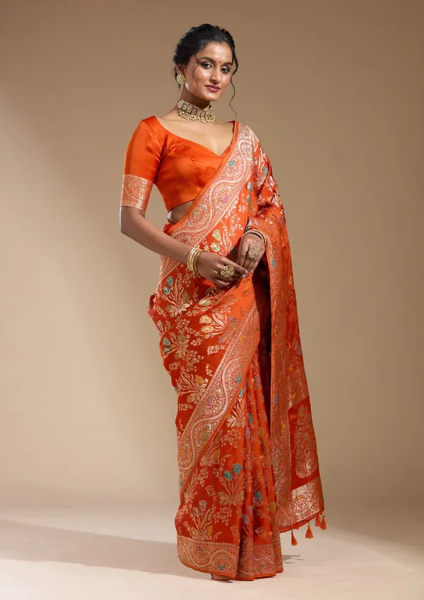 Orange_Zariwork_Gold_Satin_Silk_Saree