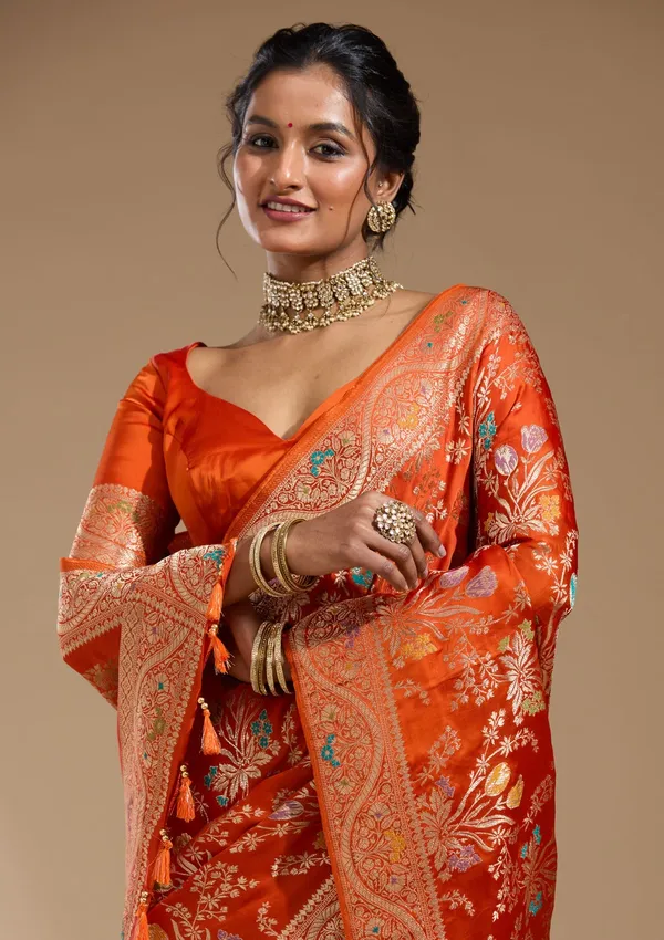 Orange_Zariwork_Gold_Satin_Silk_Saree