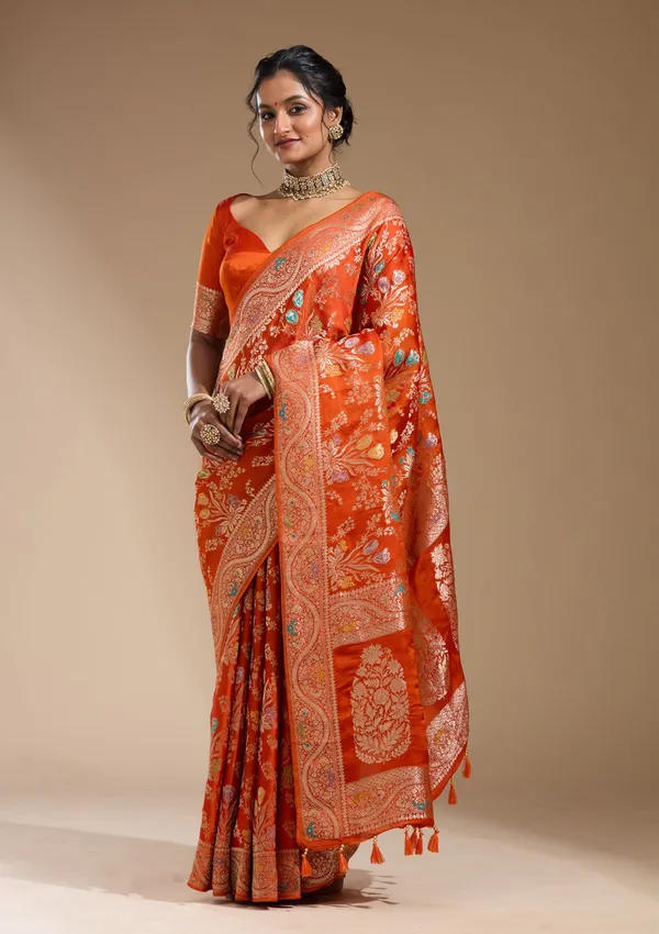 Orange_Zariwork_Gold_Satin_Silk_Saree