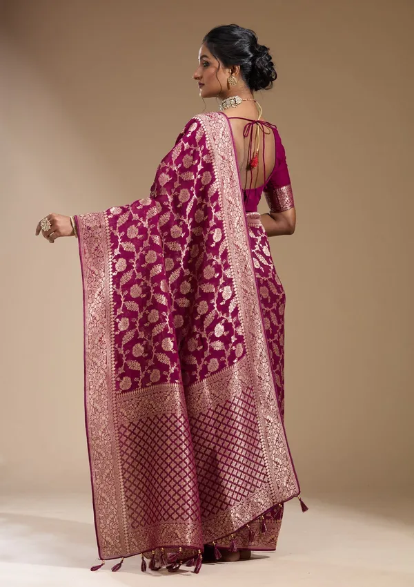 Wine_Zariwork_Gold_Georgette_Silk_Saree