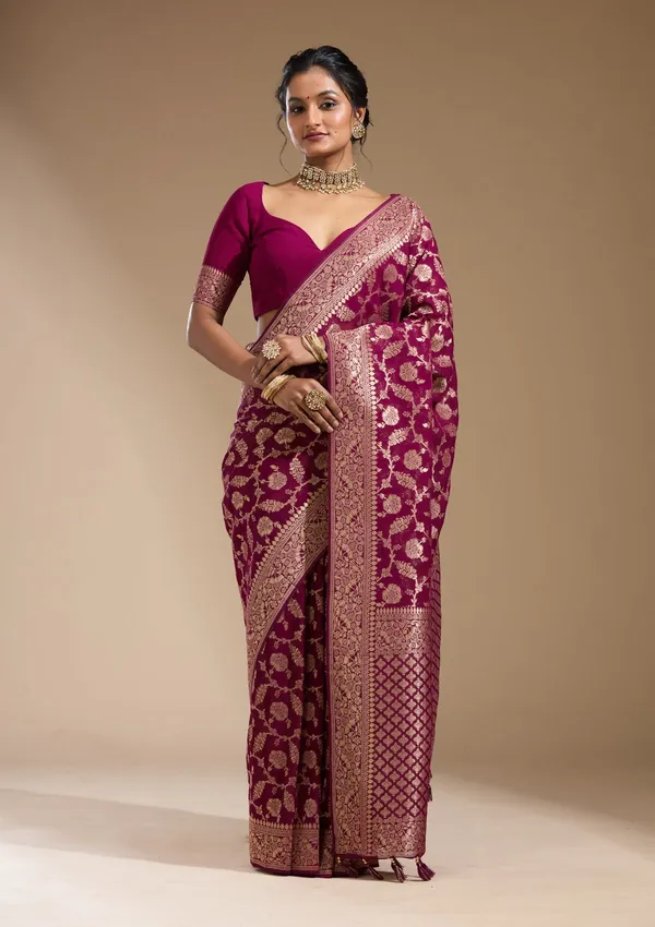 Wine_Zariwork_Gold_Georgette_Silk_Saree