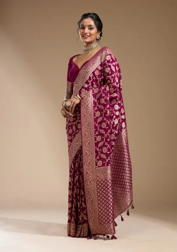 Wine_Zariwork_Gold_Georgette_Silk_Saree