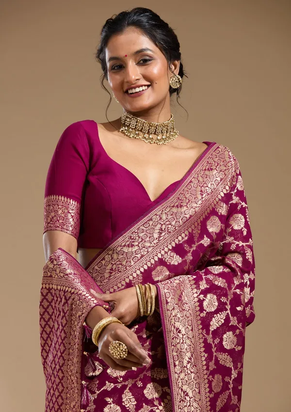 Wine_Zariwork_Gold_Georgette_Silk_Saree