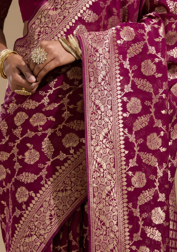 Wine_Zariwork_Gold_Georgette_Silk_Saree