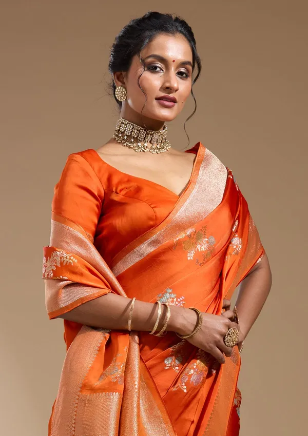 Orange_Zariwork_Gold_Georgette_Silk_Saree