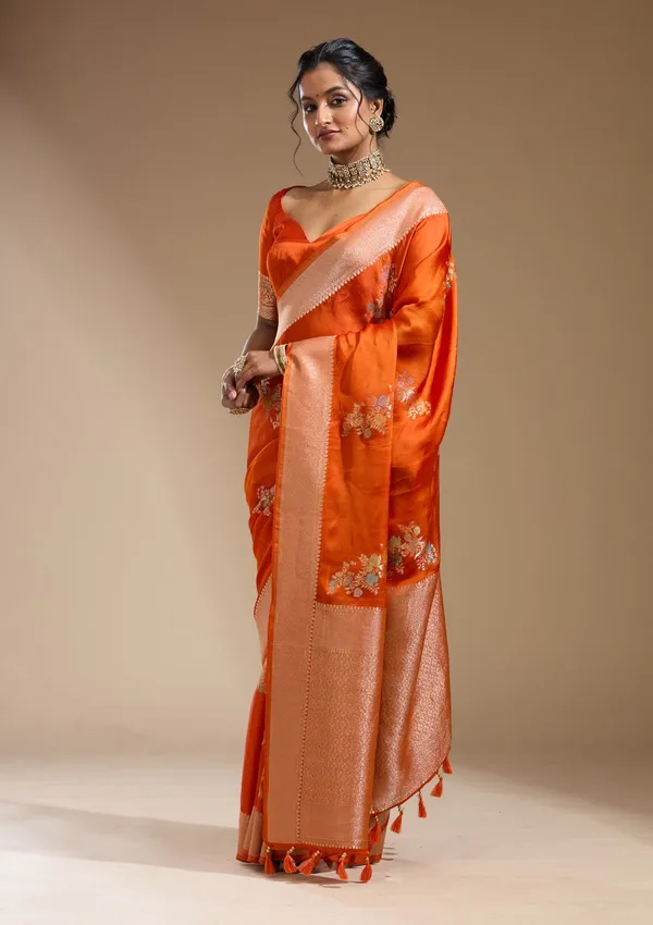 Orange_Zariwork_Gold_Georgette_Silk_Saree