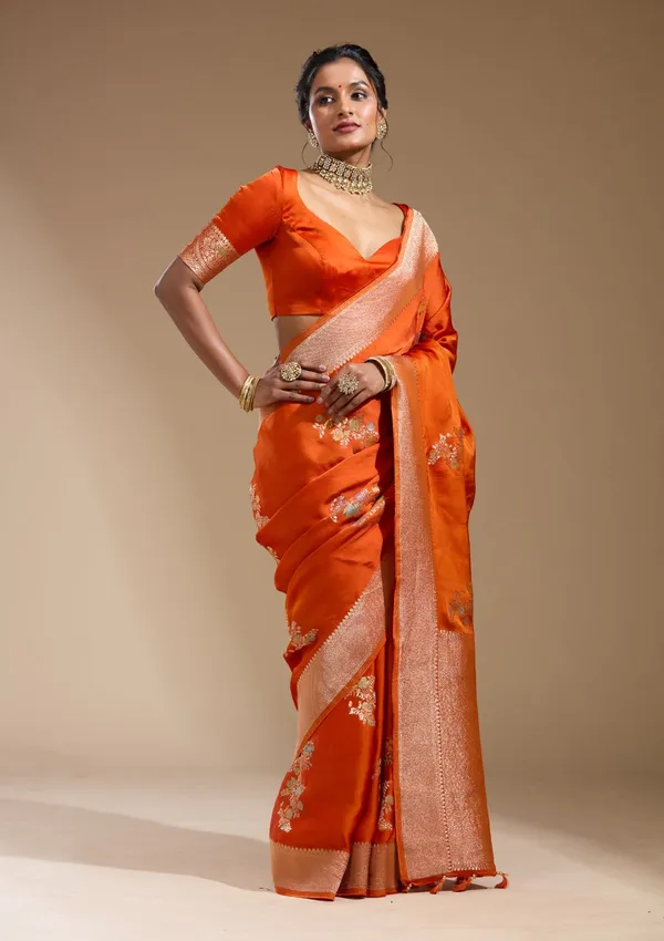 Orange_Zariwork_Gold_Georgette_Silk_Saree