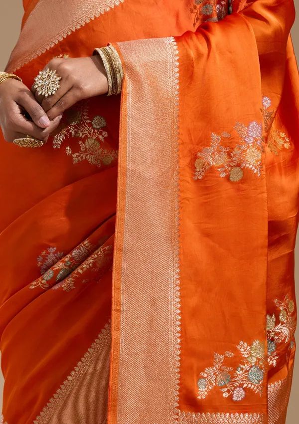 Orange_Zariwork_Gold_Georgette_Silk_Saree