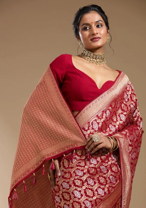 Maroon_Zariwork_Gold_Georgette_Silk_Saree