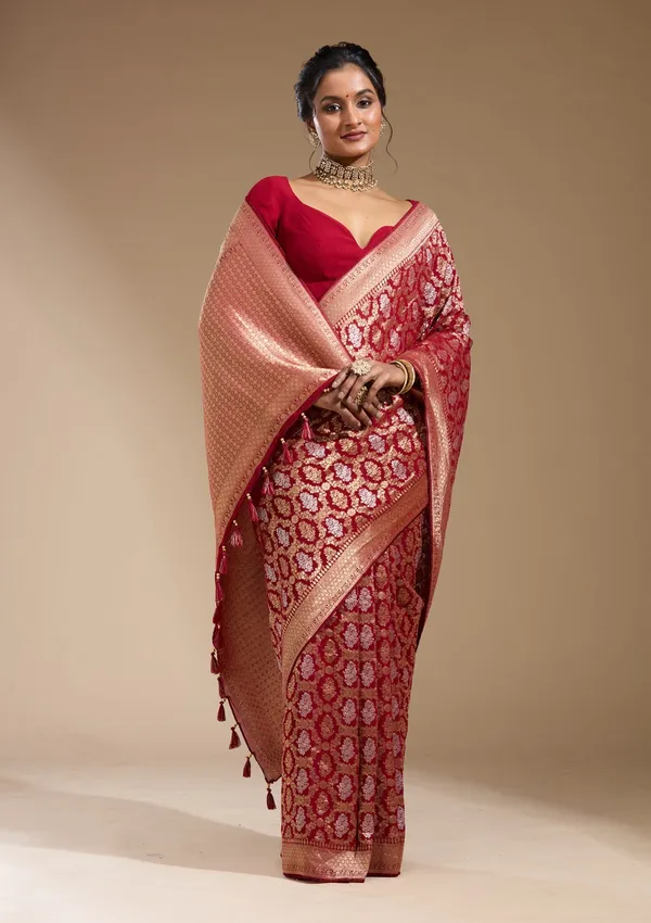 Maroon_Zariwork_Gold_Georgette_Silk_Saree