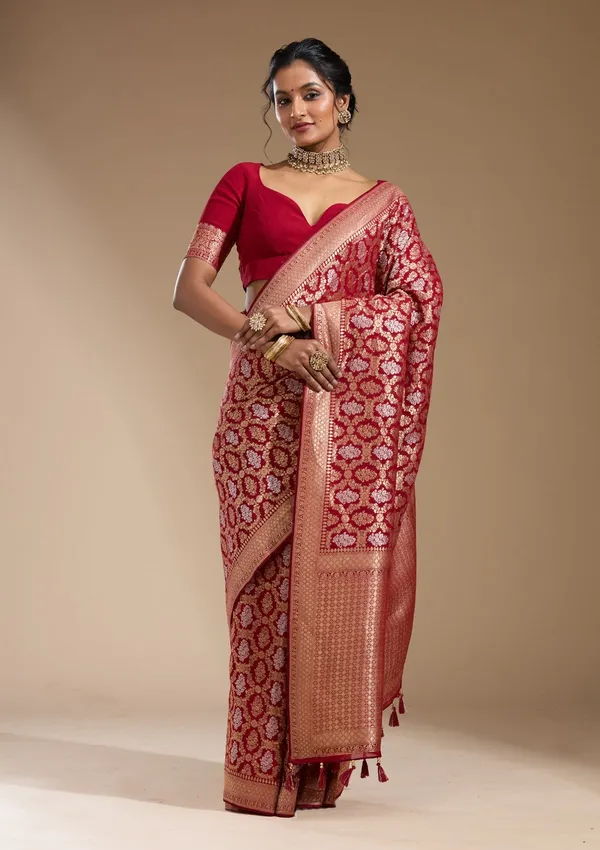 Maroon_Zariwork_Gold_Georgette_Silk_Saree