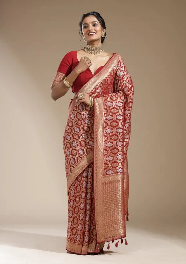 Maroon_Zariwork_Gold_Georgette_Silk_Saree