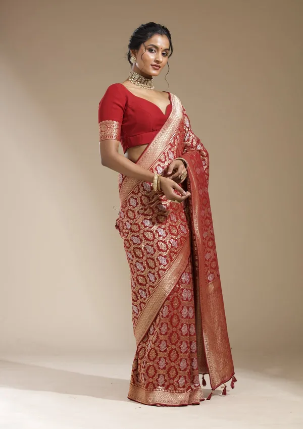Maroon_Zariwork_Gold_Georgette_Silk_Saree